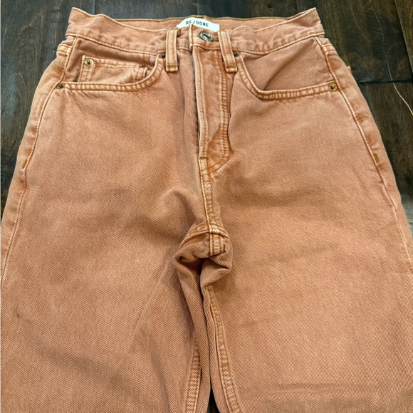 RE/DONE 70s High Rise Stove Pipe Straight Leg Jeans Red Burnt Orange size 24 - Picture 3 of 15